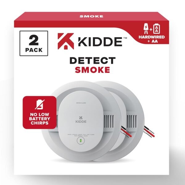Kidde Hardwired Smoke Detector, AA Battery Backup, Interconnectable, LED Warning Light Indicators, 2 Pack
