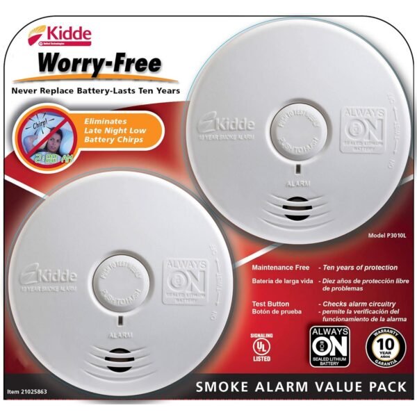 Kidde Worry-Free Smoke Alarm, 2 pk. Kidde Worry-Free Smoke Alarm, 2 pk.