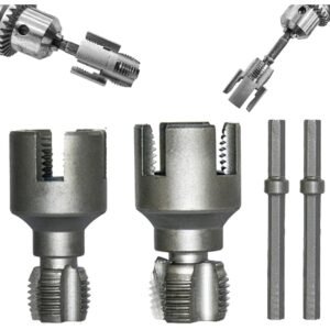 PVC internal external pipe threading tool,Integrated internal and external pipe threading tool,Electric Drill Compatible PVC Pipe Threader Kit, Various Die Sizes 1/2" 3/4" (1, A+B)