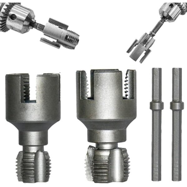 PVC internal external pipe threading tool,Integrated internal and external pipe threading tool,Electric Drill Compatible PVC Pipe Threader Kit, Various Die Sizes 1/2" 3/4" (1, A+B)