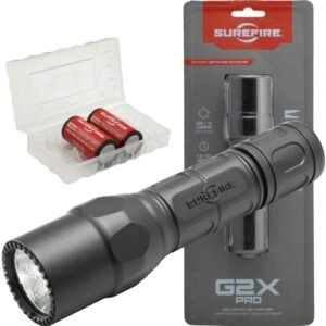 SureFire G2X Pro 600 Lumen Tactical EDC Flashlight Bundle with 2 Extra CR123A Batteries and Lightjunction Battery Case (Black) SureFire G2X Pro 600 Lumen Tactical EDC Flashlight Bundle with 2 Extra CR123A Batteries and Lightjunction Battery Case (Black)