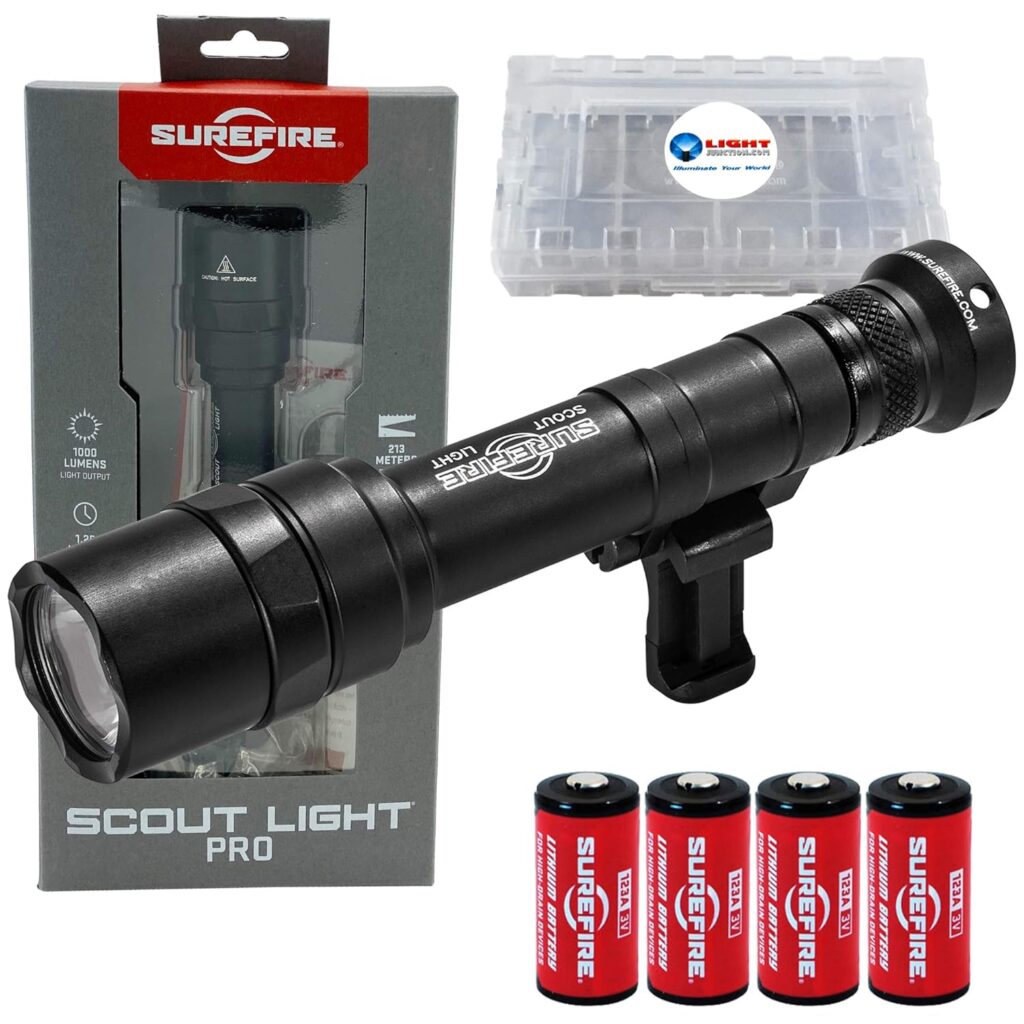 SureFire Scoutlight Pro Tactical Light High Output 1000 Lumen LED 640U Bundle with 4 Extra CR123A Batteries and a Lightjunction Battery Case
