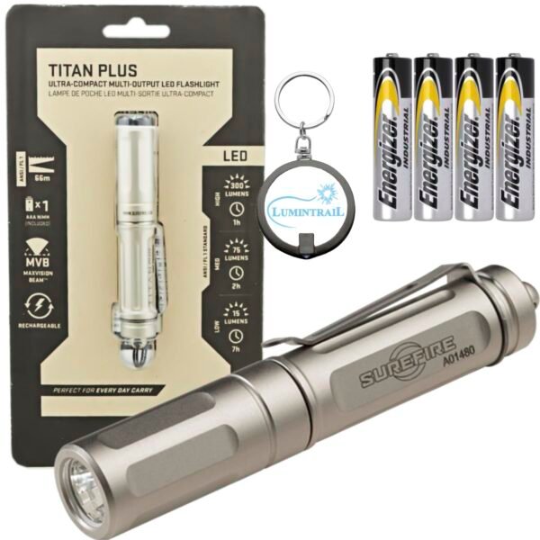 SureFire Titan-B Plus 300 Lumen LED Keychain Flashlight Bundle with 2 Extra Energizer AAA Batteries and Lumintrail Keychain Light SureFire Titan-B Plus 300 Lumen LED Keychain Flashlight Bundle with 2 Extra Energizer AAA Batteries and Lumintrail Keychain Light